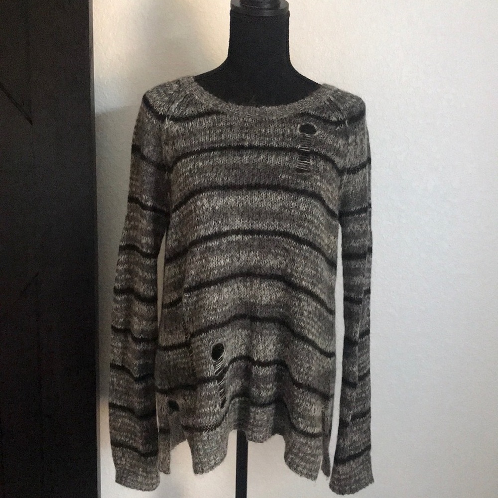 PAM & GELA Distressed Long Sleeve Sweater Tie Back